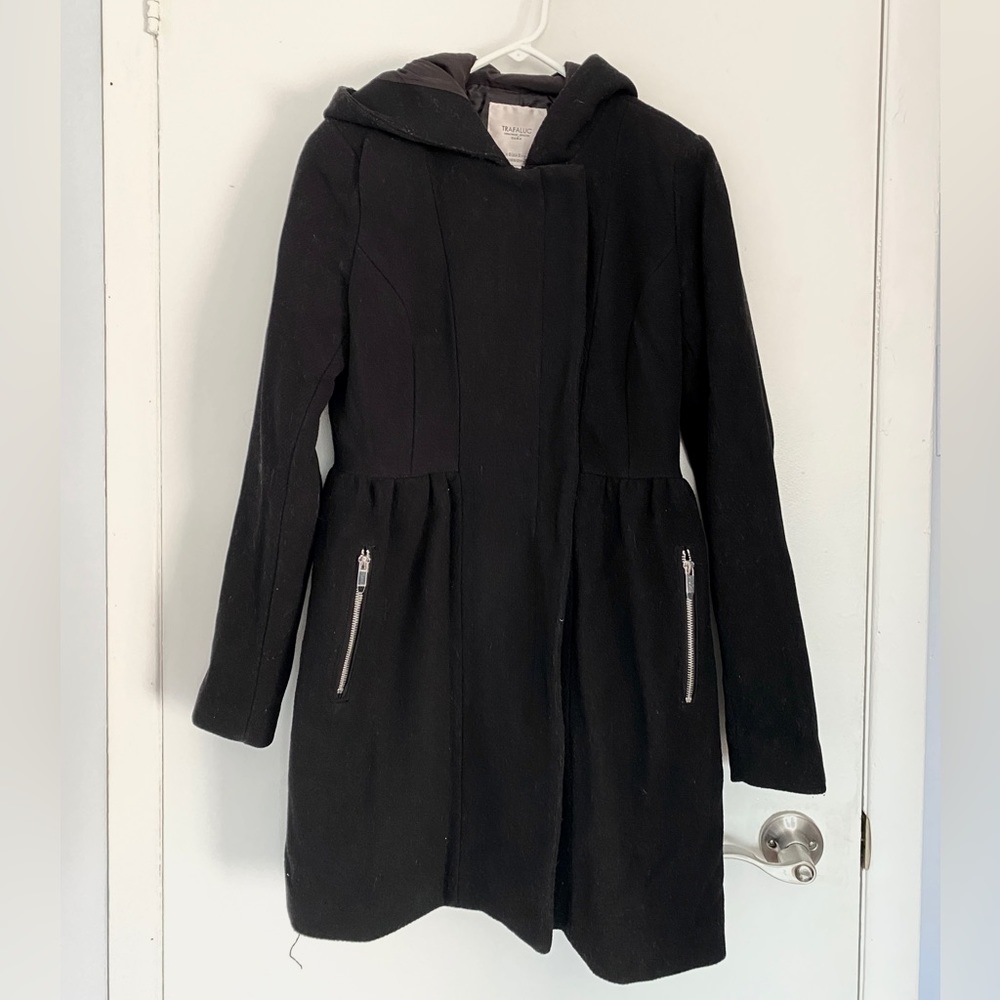 Zara Trafaluc Black Zip Up Flowy/Flare Coat